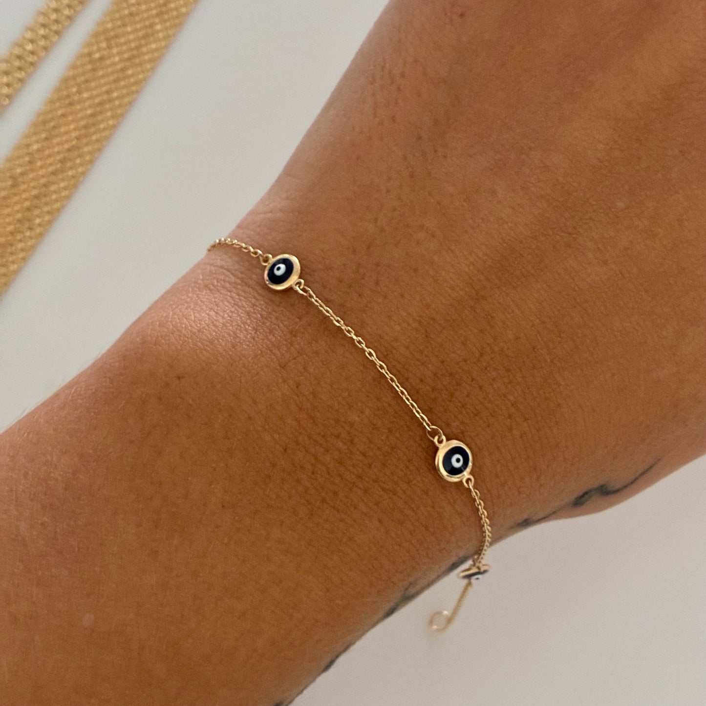 Turkish Eye Protection Bracelet, Classic, Yellow Gold, Italy, 18K, 18cm - 1.26g