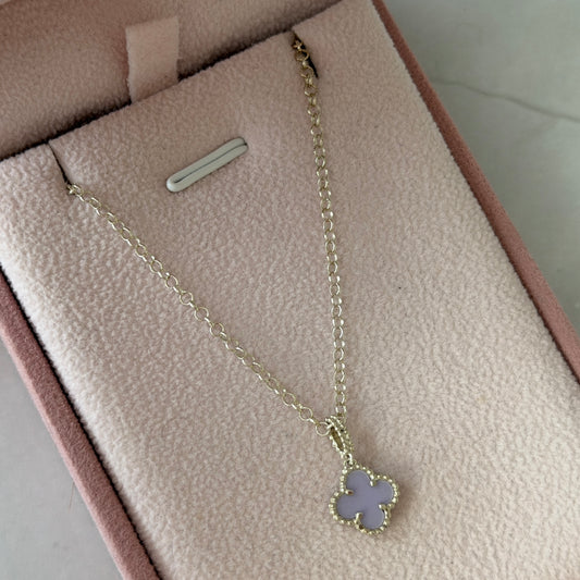 CADENA MINI ROLON + DIJE MINI TREBOL LILA PLATA 925 - 45CM