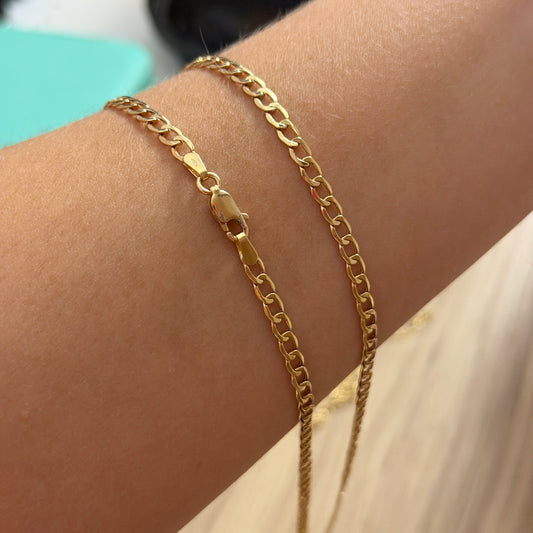 3.7MM HAMMERED CUBAN CHAIN YELLOW GOLD ITALY 18K 50CM - 4.66GR