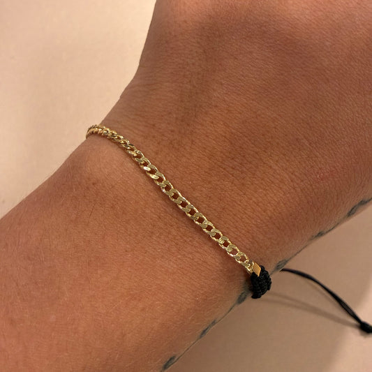 BLACK THREAD BRACELET CUBAN STYLE 18K YELLOW GOLD - 1.48GR
