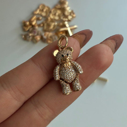 DIJE OSO ARTICULADO OJOS NEGROS PIEDRAS BLANCAS 2.8CM ORO AMARILLO COL 18K - 5,62GR