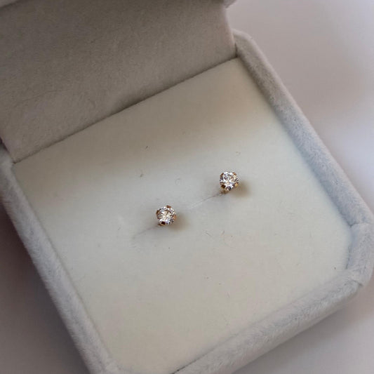5-POINT WHITE ZIRCON STUDS 3MM YELLOW GOLD COL 18K
