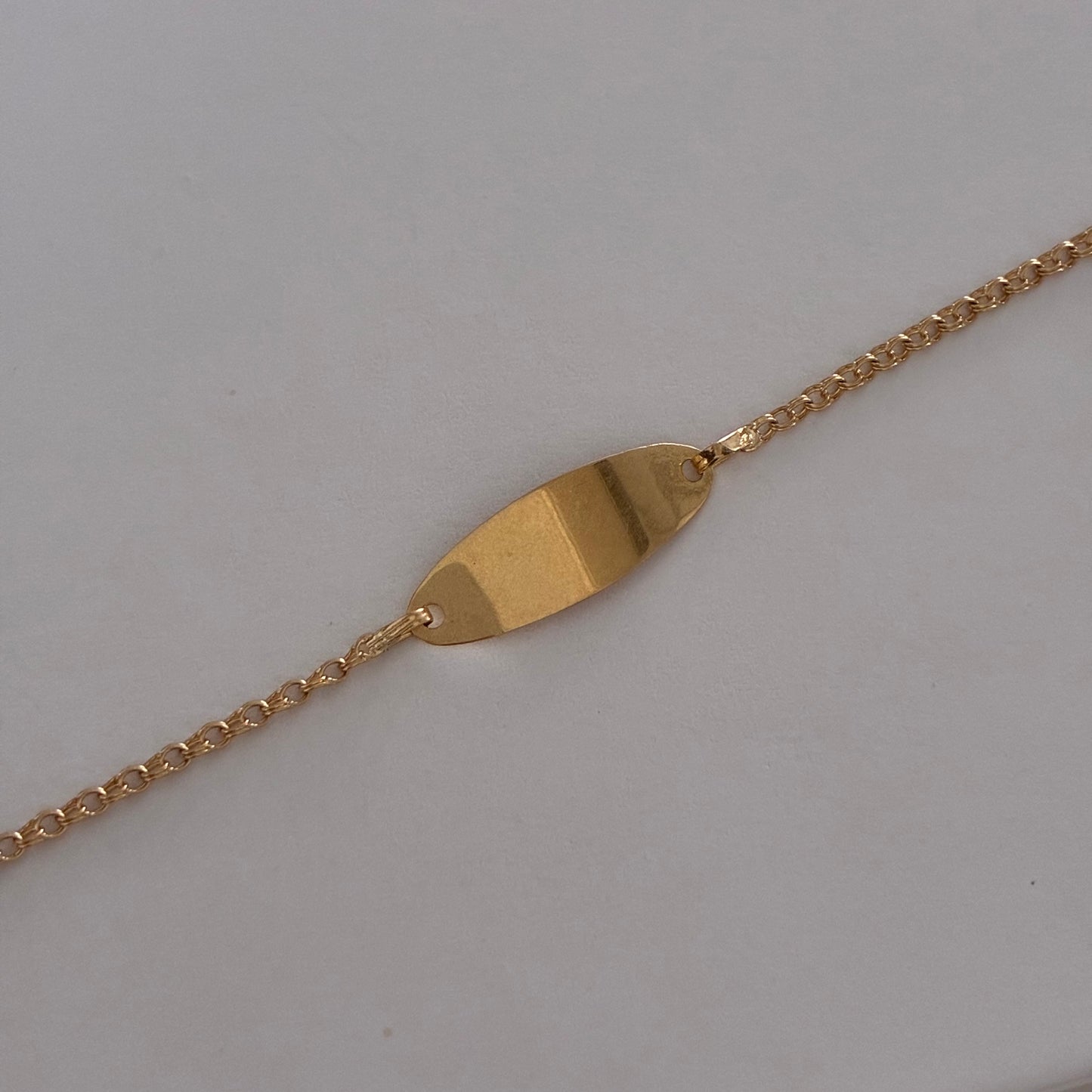 BABY BRACELET WITH OVAL PLATE AND RING, 18K YELLOW GOLD, 15CM - 1.39GR