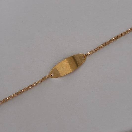 BABY BRACELET WITH OVAL PLATE AND RING, 18K YELLOW GOLD, 15CM - 1.39GR