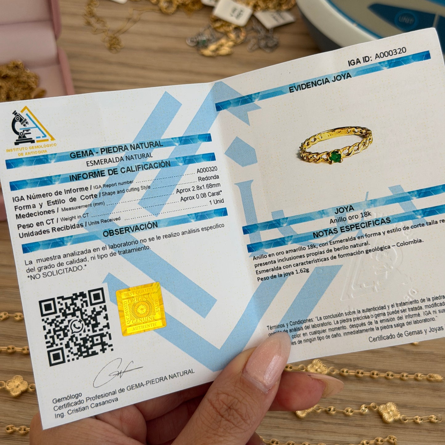 SMOOTH CUBAN RING + NATURAL EMERALD 2.8MM 18K YELLOW GOLD SIZE 7 - 1.62GR