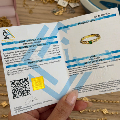 SMOOTH CUBAN RING + NATURAL EMERALD 2.8MM 18K YELLOW GOLD SIZE 7 - 1.62GR