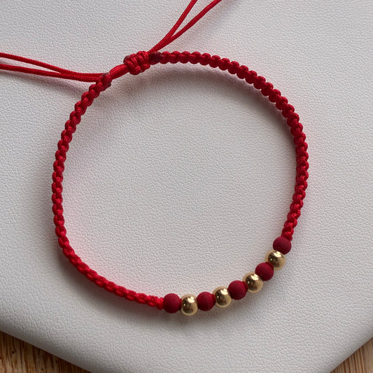 PULSERA HILO ROJO 4 BOLAS LISAS 4M ORO AMARILLO 18K - 0,36GR