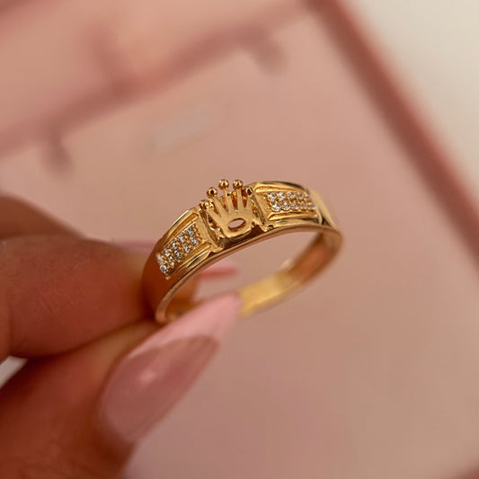CROWN RING WATCH STYLE WHITE STONES 18K YELLOW GOLD SIZE 10 - 3.43GR