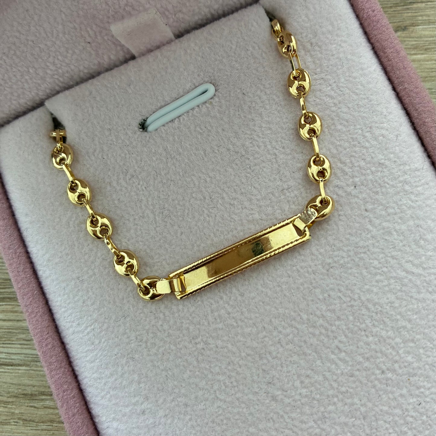 COFFEE BEAN BRACELET BORDERED PLATE 3.7MM 18K YELLOW GOLD 14CM - 1.83GR