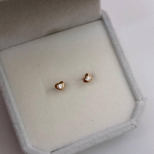 MINI HEART STUDS WHITE STONE YELLOW GOLD COL 18K - 0.6GR