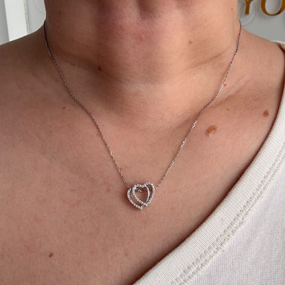 CADENA MINI ROLON + DIJES DE CORAZON EN SILUETA DIAMANTES BLANCOS 0,20QTS ORO BLANCO ITALY 18K 45CM - 2,55GR