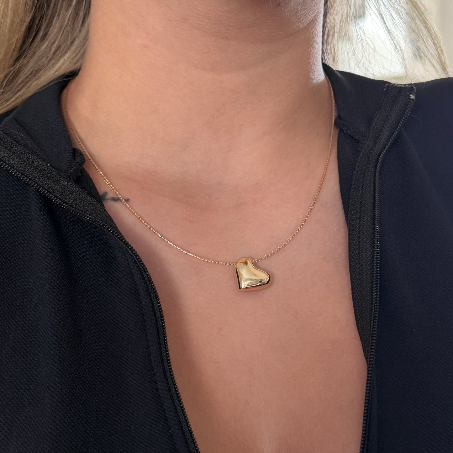 CADENA ESTILO CORDON + DIJE CORAZON LISO INFLADO ORO AMARILLO ITALY ESP 18K 45CM - 1,41GR