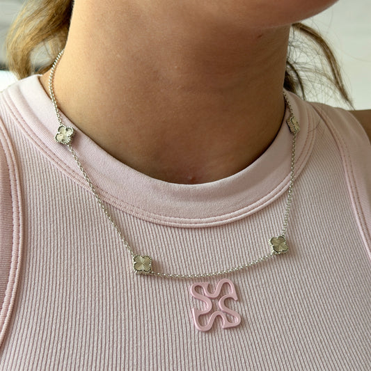 CADENA 5 MINI TREBOLES DIAMANTADOS PLATA 925 - 40CM A 45CM