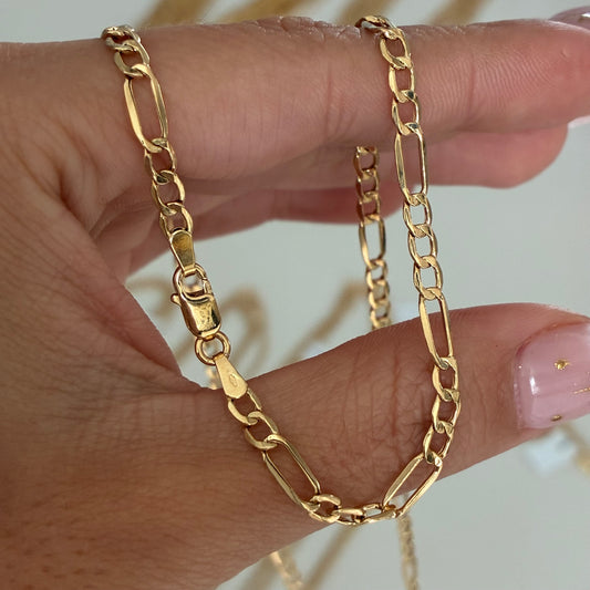 3X1 FIGARO CHAIN ​​4MM YELLOW GOLD ITALY 18K 50CM - 4.52GR