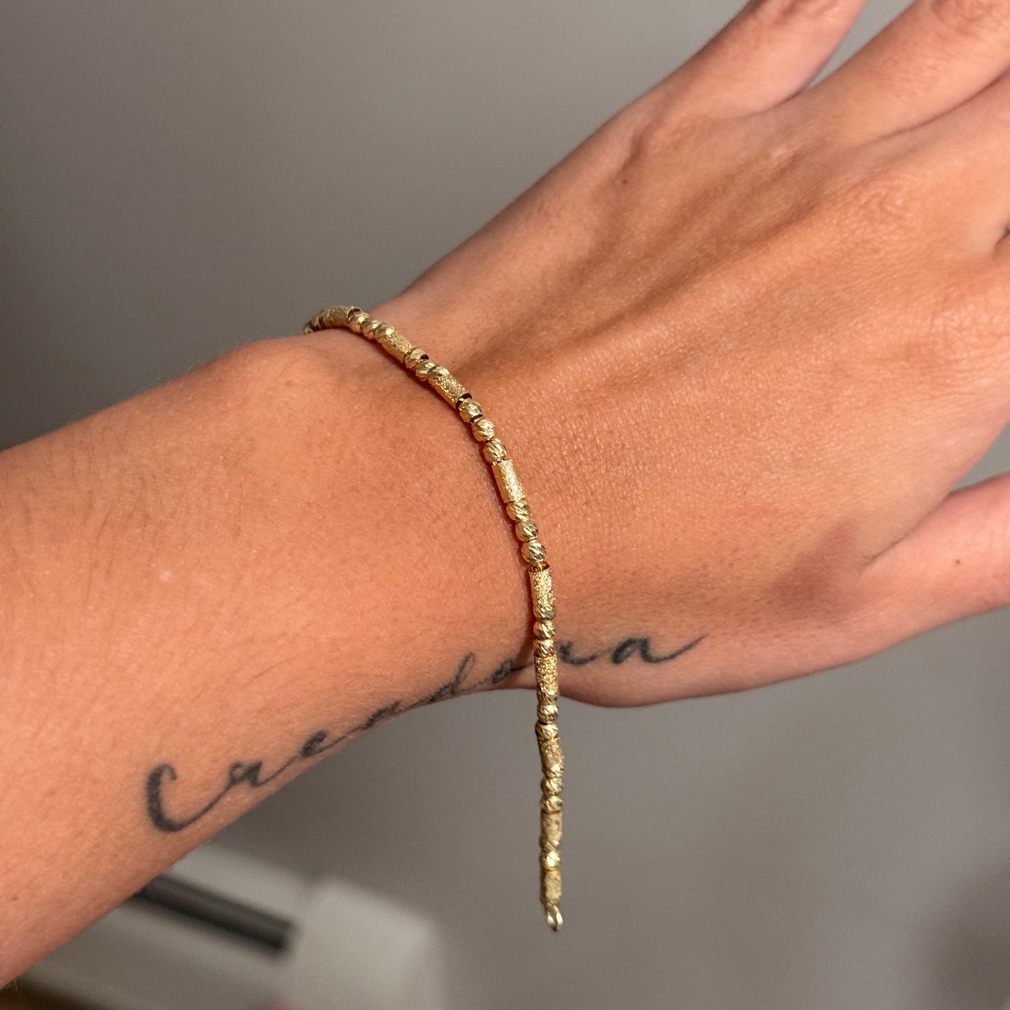 18K YELLOW GOLD 3M DIAMOND BALL + CYLINDER BRACELET 18.5CM - 5.39GR