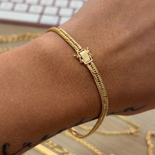 SNAKE BRACELET WITH BOX CLASP 4MM YELLOW GOLD 18K ITALY - 20CM 4.11GR