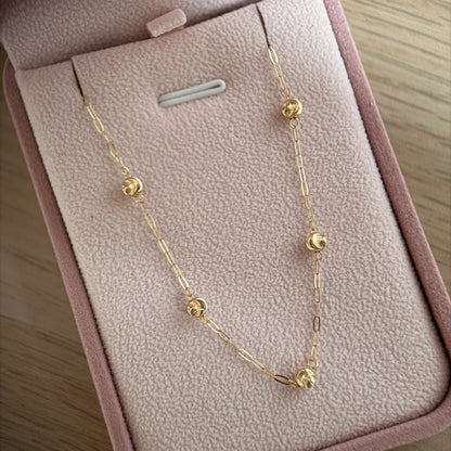 MINI CLIP CHAIN + 5 DIAMOND CUT BEADS YELLOW GOLD ITALY 18K 45CM - 1.16GR