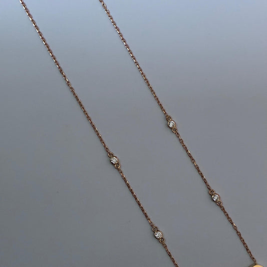 DOUBLE MINI ROLON CHAIN ​​+ PLATE CHARM WITH WHITE STONES YELLOW GOLD ITALY ESP 18K 45CM - 5.01GR