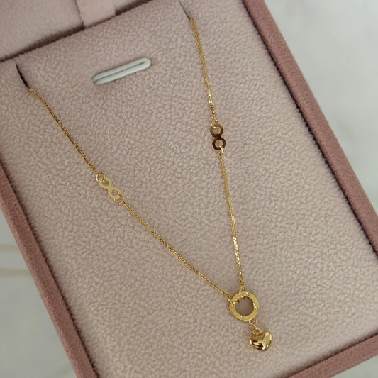 MINI FRANCO CHAIN + INFINITY AND HEART PENDANT YELLOW GOLD ITALY SPANISH 41CM TO 44CM - 1.09GR