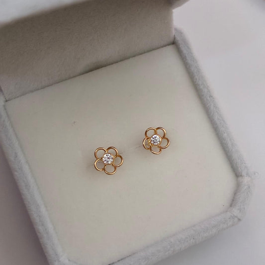 FLOWER SILHOUETTE STONES WHITE STONE YELLOW GOLD COL 18K - 0.81GR