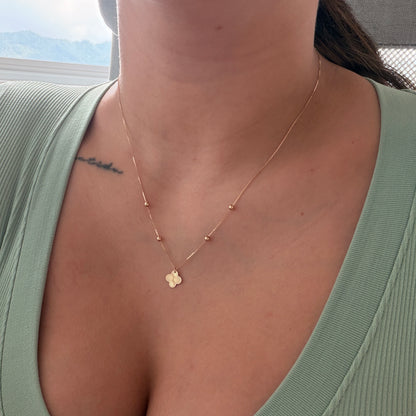 MINI FRANCO CHAIN + CLOVER PENDANT AND PLAIN BEADS YELLOW GOLD ITALY 18K 43CM TO 45CM - 0.82GR