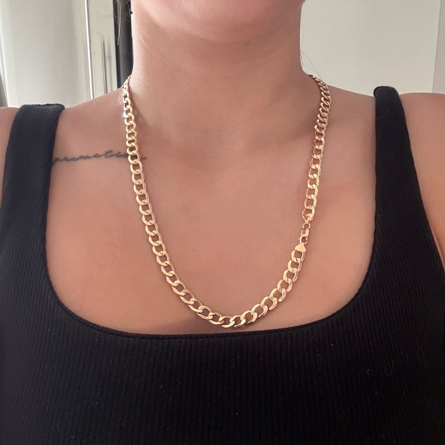 7.5MM HAMMERED CUBAN CHAIN 18K YELLOW GOLD ITALY 60CM - 14.06GR
