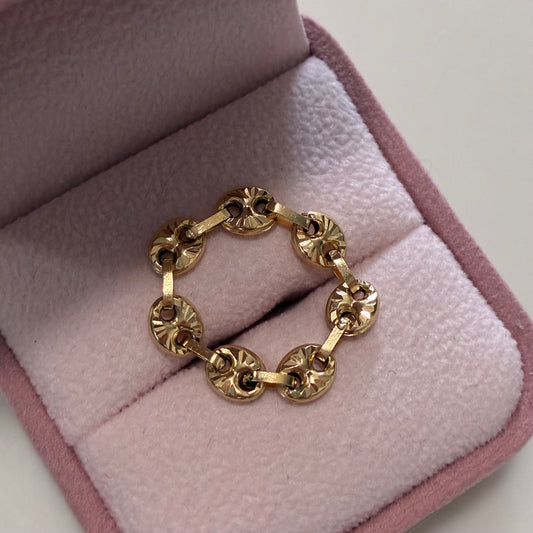 DIAMOND COFFEE BEAN RING 5MM 18K YELLOW GOLD SIZE 5.5 TO 6.5 - 1.3GR