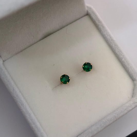 5-POINT GREEN ZIRCON STUDS 4MM YELLOW GOLD COL 18K