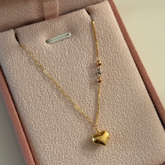 MINI FRANCO BRACELET + DIAMOND-CUT BEAD CLIP AND THREE-TONE GOLD HEART ITALY ESP 18K 18CM TO 20CM - 0.82GR
