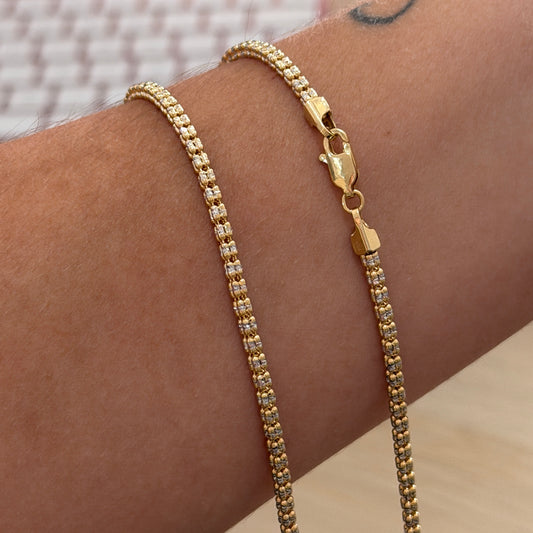 2.8MM DIAMOND-CUT DOUBLE-ROAD CANUTILLO CHAIN ​​IN 18K YELLOW AND WHITE GOLD, ITALY - 65CM 15.46GR