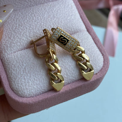 MONACO CUBAN STYLE HOOP EARRINGS WHITE STONES YELLOW GOLD 18K ITALY - 4.87GR