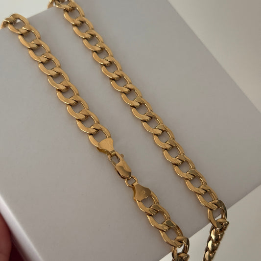 7.5MM HAMMERED CUBAN CHAIN 18K YELLOW GOLD ITALY 60CM - 14.06GR