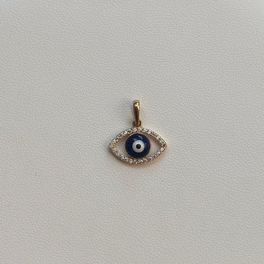TURKISH EYE PENDANT WHITE ZIRCON SILHOUETTE 1.5CM YELLOW GOLD ITALY ESP 18K - 1.12GR