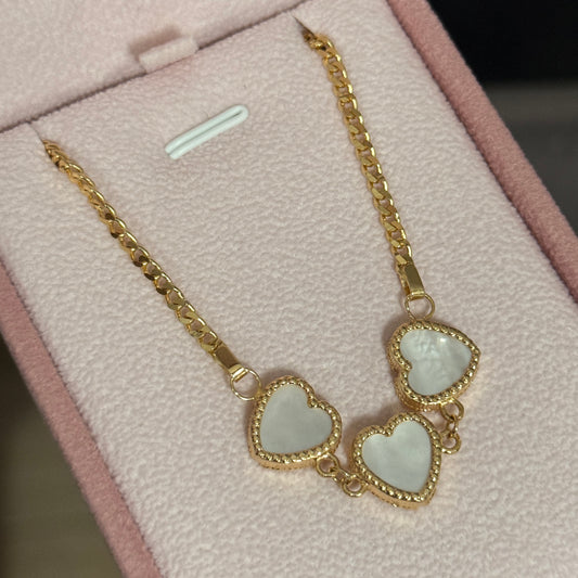 CUBAN BRACELET + WHITE MOTHER-OF-PEARL HEARTS 18K YELLOW GOLD 20CM -7.27GR