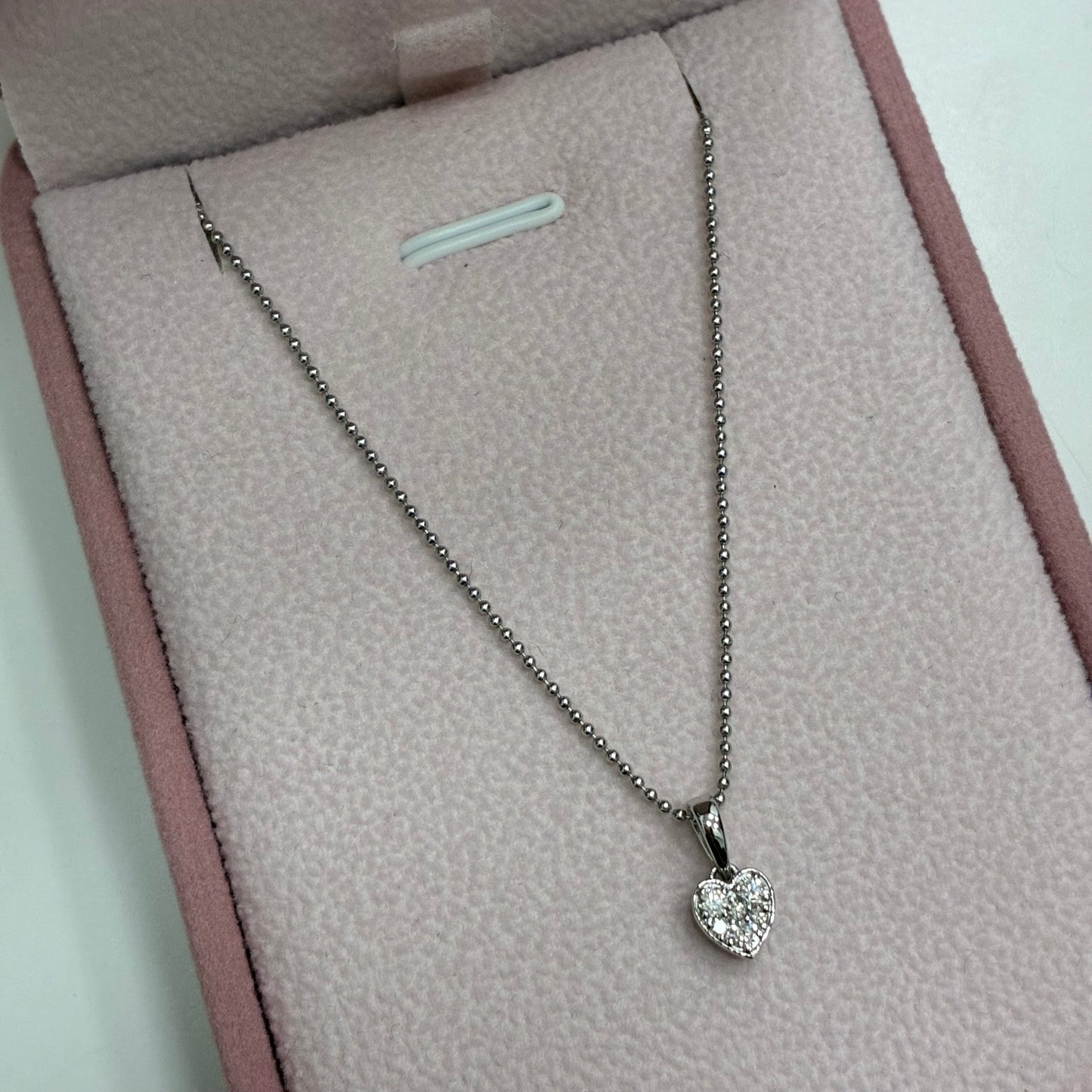 1.2MM MINI MILITARY CHAIN + 0.14CT NATURAL DIAMOND HEART PENDANT 18K WHITE GOLD ITALY 50CM - 2.57GR