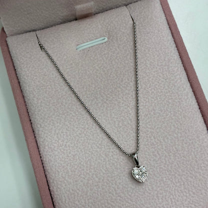 1.2MM MINI MILITARY CHAIN + 0.14CT NATURAL DIAMOND HEART PENDANT 18K WHITE GOLD ITALY 50CM - 2.57GR