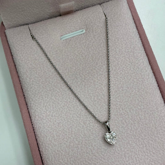 CADENA MINI MILITAR 1.2MM + DIJE CORAZON 0,14CTS DIAMANTES NATURALES ORO BLANCO ITALY 18K 50CM - 2,57GR