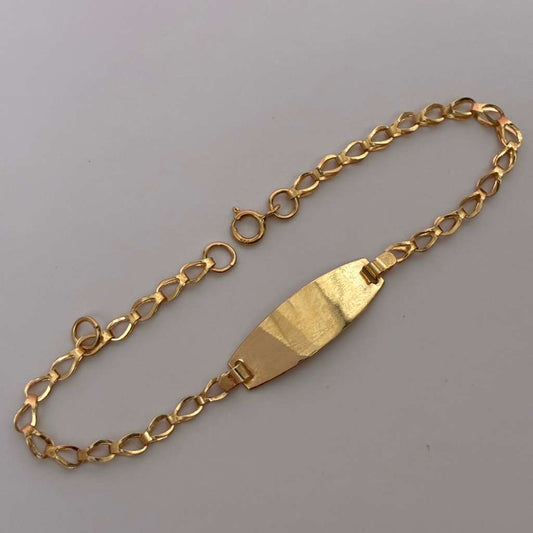 PULSERA PARA BEBE COLA DE SIRENA + PLACA LISA OVALADA ORO AMARILLO COL ESP 18K 13CM A 15CM - 1,39GR