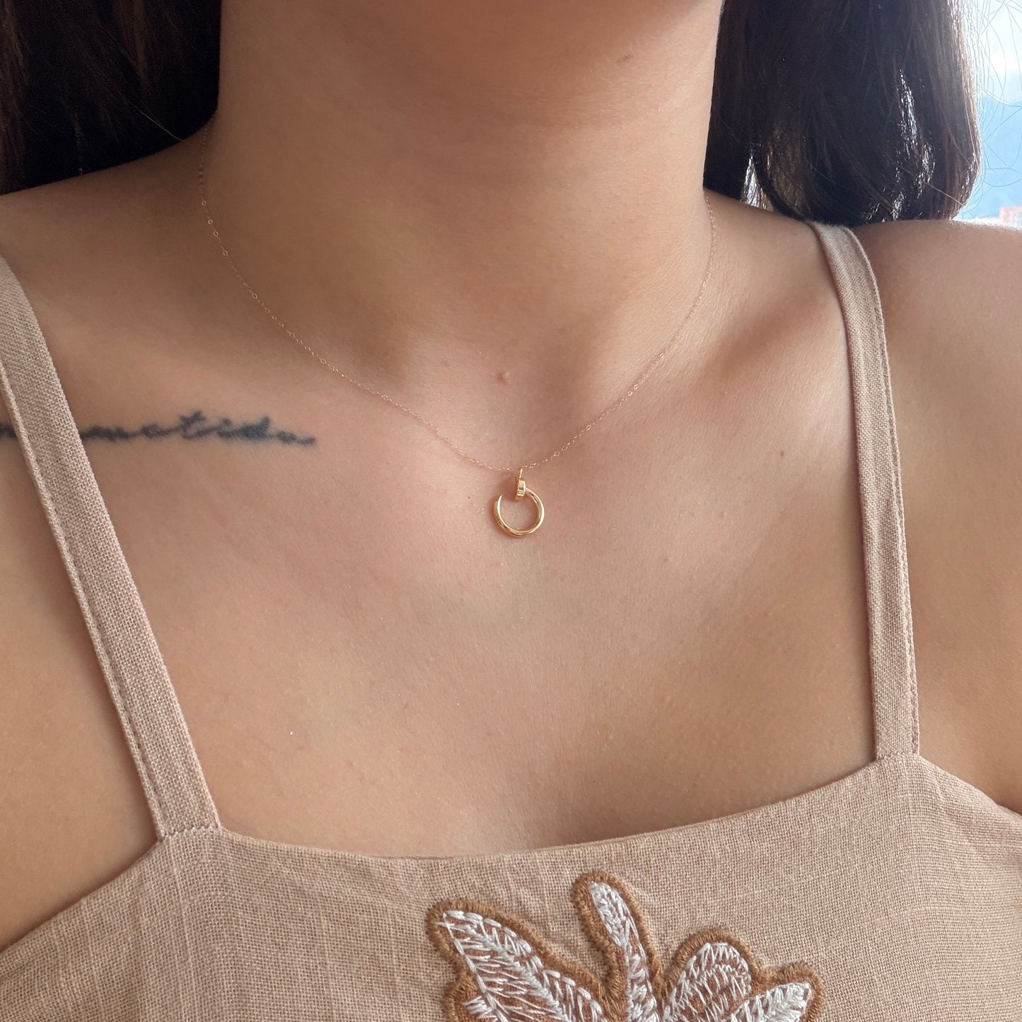 MINI ROLON CHAIN + PLAIN NAIL PENDANT YELLOW GOLD ITALY 18K 40CM - 0.72GR