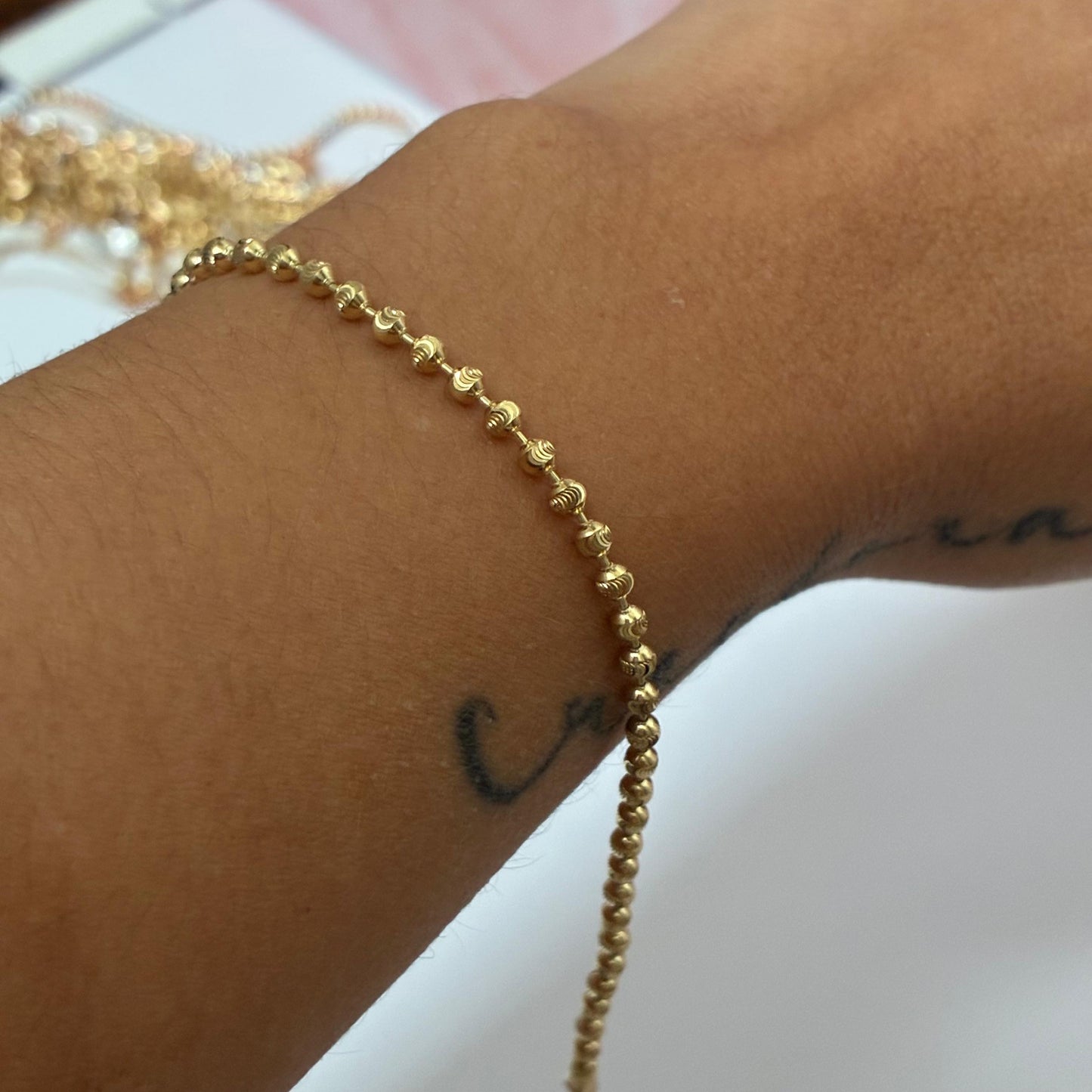 MOON DIAMOND MILITARY BRACELET 4MM YELLOW GOLD ITALY ESP 18K 16CM TO 19CM - 3.55GR