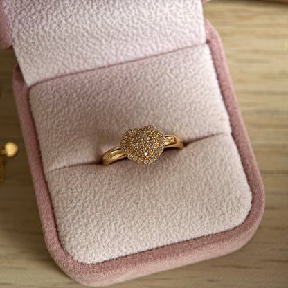 PUFFY HEART RING WITH WHITE STONES YELLOW GOLD 18K SIZE 6 - 2.2GR