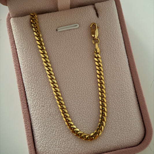 SOLID CUBAN BRACELET 4MM YELLOW GOLD ITALY 18K 21CM - 11.6GR