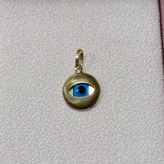 DIJE OJO TURCO AZUL DIAMANTADO ORO AMARILLO ITALY ESP 18K - 1,0GR