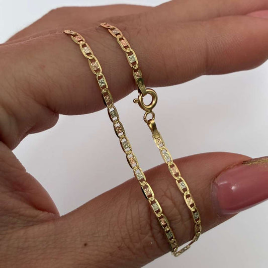 FLAT DIAMOND LADDER BRACELET 2MM THREE GOLD ITALY 18K 19CM - 1.49GR