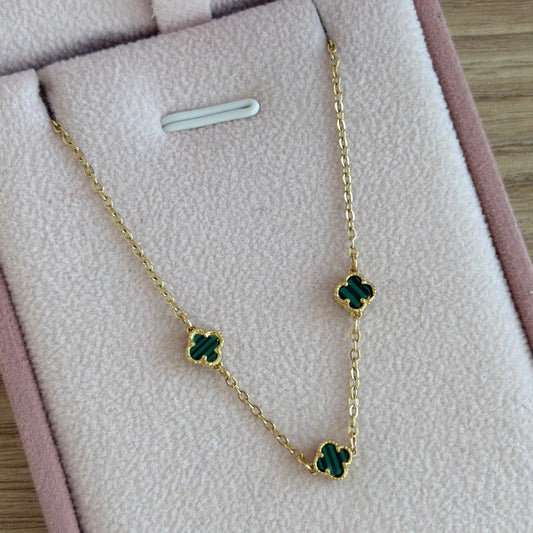 PULSERA MINI ROLON + DIJES TREBOL VERDE Y DIAMANTADO ORO AMARILLO COL 18K 17.5CM - 1,77GR