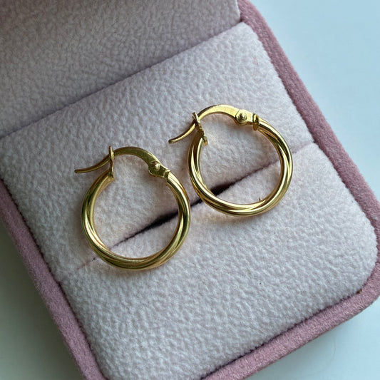 Striped Braided Hoop Earrings 1.3cm 18K Yellow Gold - 1.08g