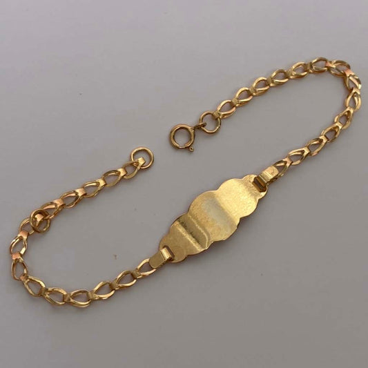 PULSERA PARA BEBE COLA DE SIRENA + PLACA LISA NUBE  ORO AMARILLO COL ESP 18K 12CM A 14CM - 1,37GR