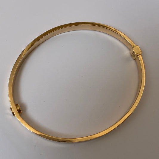 6MM PLAIN SIGNET STYLE HOOP BRACELET WITH SCREWDRIVER CLASP 18K YELLOW GOLD ITALY 19CM - 8.49GR