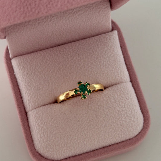ANILLO FLOR DE ESMERALDAS 3MM + 5 ESMERALDAS 2MM ORO AMARILLO COL 18K TALLA 8.5 - 1,12GR