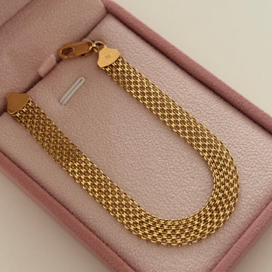 PULSO TEJIDO CHINO TRES CARRILES 8M ORO AMARILLO ITALY 18K 19CM - 4,82GR